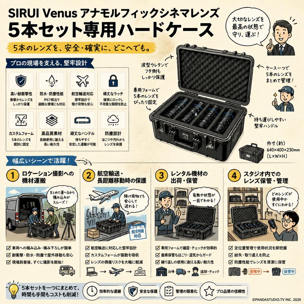 SIRUI Venus アナモルフィックシネマ レンズ ５本セット専用ハードケース 用途