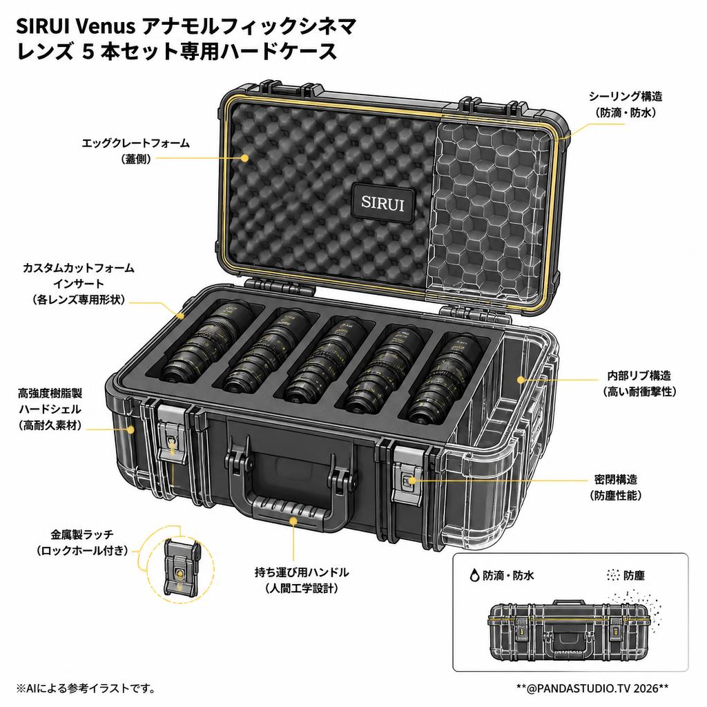 SIRUI Venus アナモルフィックシネマ レンズ ５本セット専用ハードケース スペック