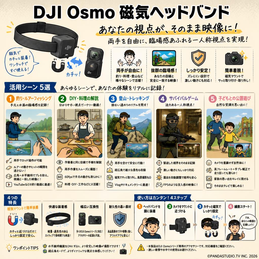 DJI Osmo 磁気ヘッドバンド 用途