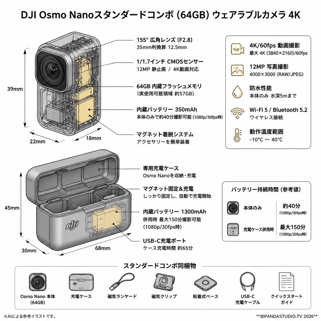 DJI Osmo Nanoスタンダードコンボ (64GB) ウェアラブルカメラ4K スペック