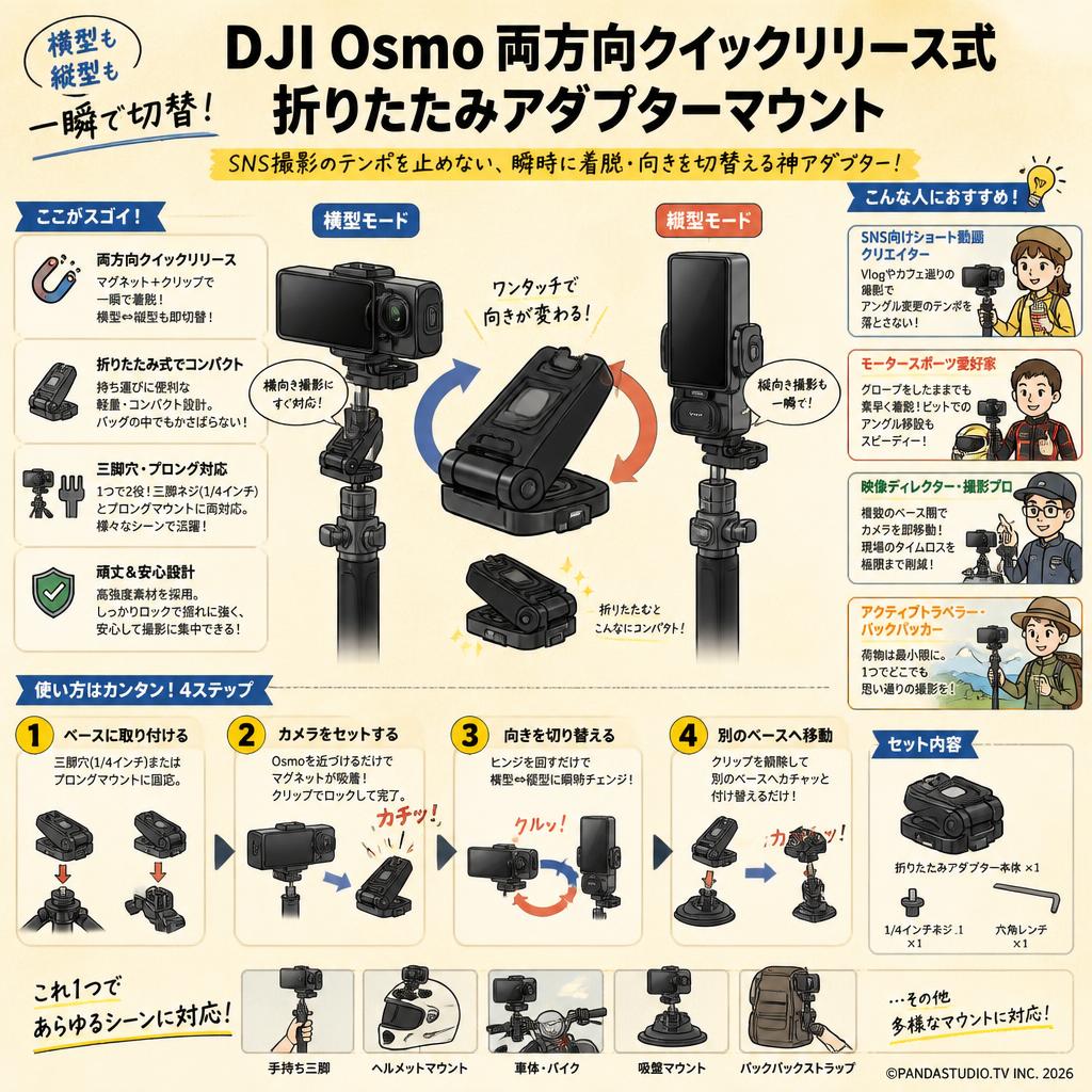 DJI Osmo 両方向クイックリリース式折りたたみアダプターマウント おもな対象のお客様