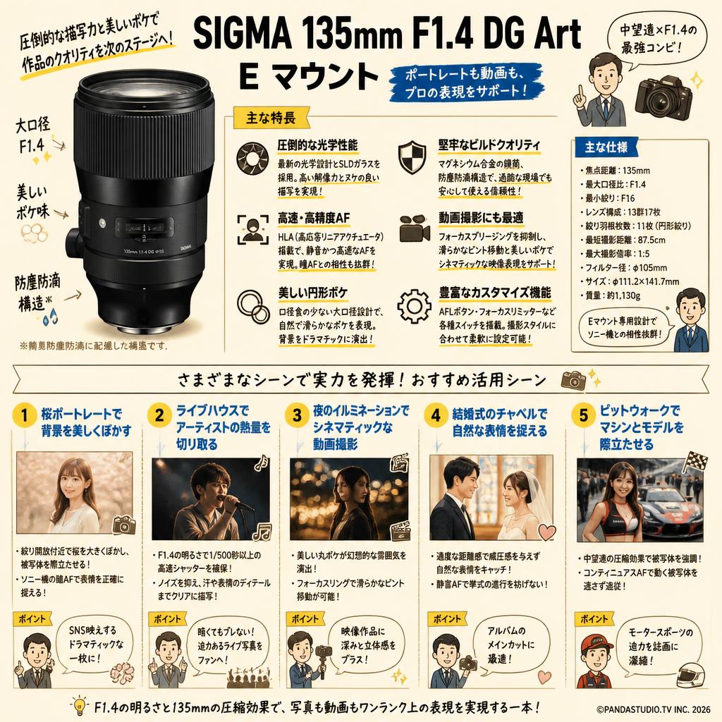 SIGMA 135mm F1.4 DG Art E マウント 用途