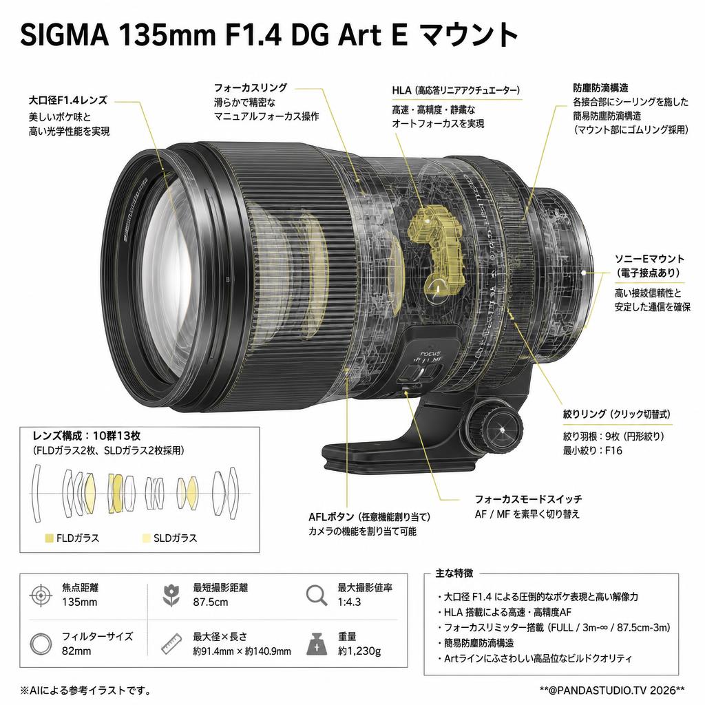 SIGMA 135mm F1.4 DG Art E マウント スペック