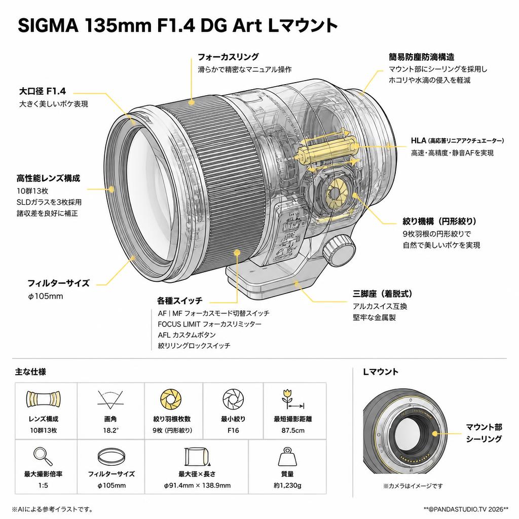 SIGMA 135mm F1.4 DG Art Lマウント スペック