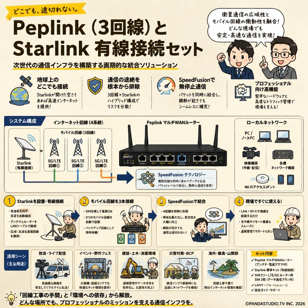 Peplink (3回線) とStarlink 有線接続セット 概要
