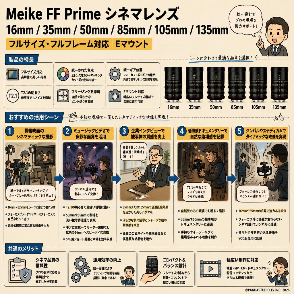 Meike FF Prime シネマレンズ 16mm / 35mm / 50mm / 85mm / 105mm / 135mm フルサイズ・フルフレーム対応 Eマウント 用途