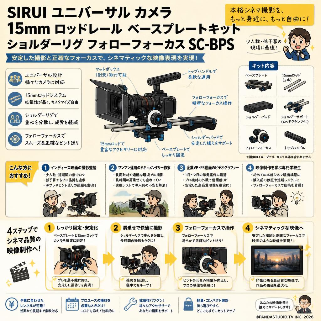 SIRUI ユニバーサル カメラ 15mm ロッドレール ベースプレートキット ショルダーリグ フォローフォーカス SC-BPS おもな対象のお客様