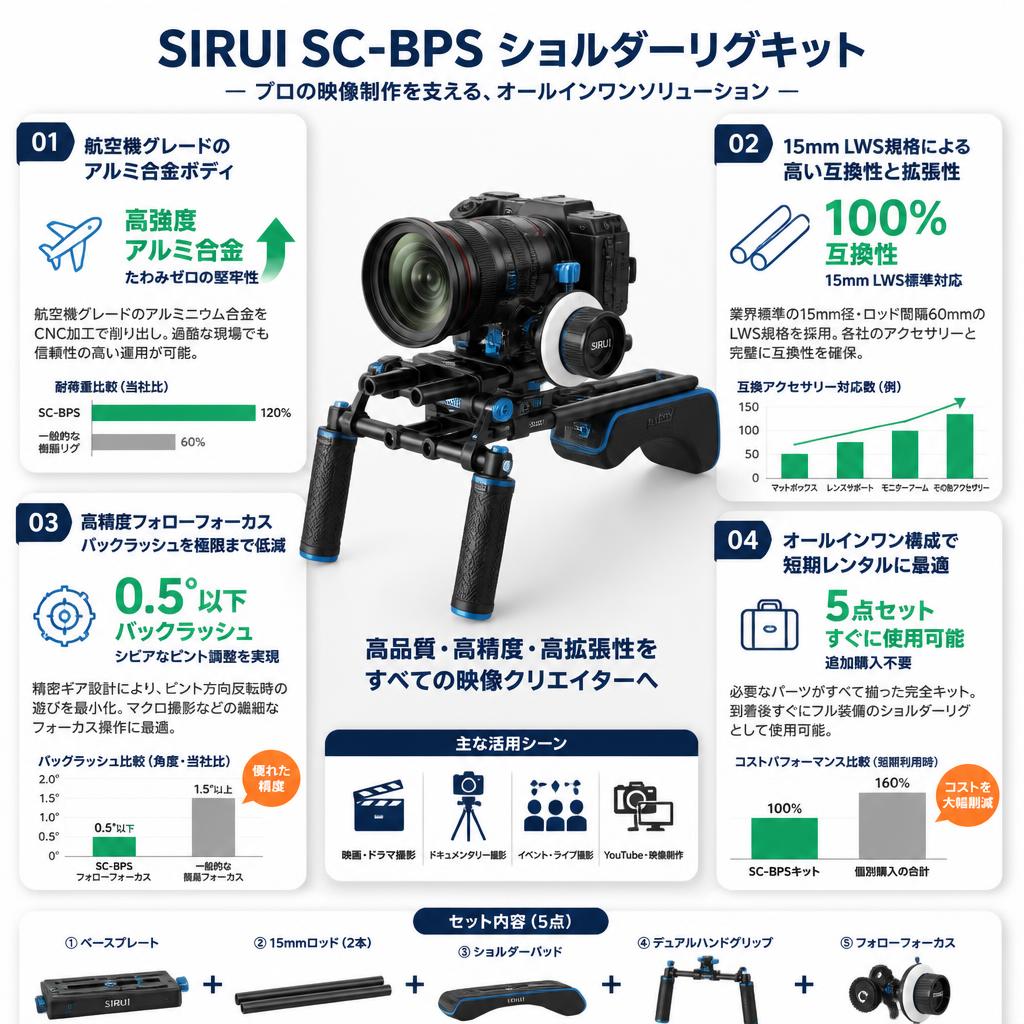 SIRUI ユニバーサル カメラ 15mm ロッドレール ベースプレートキット ショルダーリグ フォローフォーカス SC-BPS セールスポイント