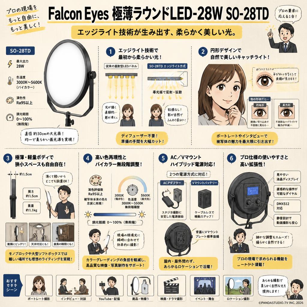 Falcon Eyes 極薄ラウンドLED-28W SO-28TD【PROKIZAI.COM】 概要