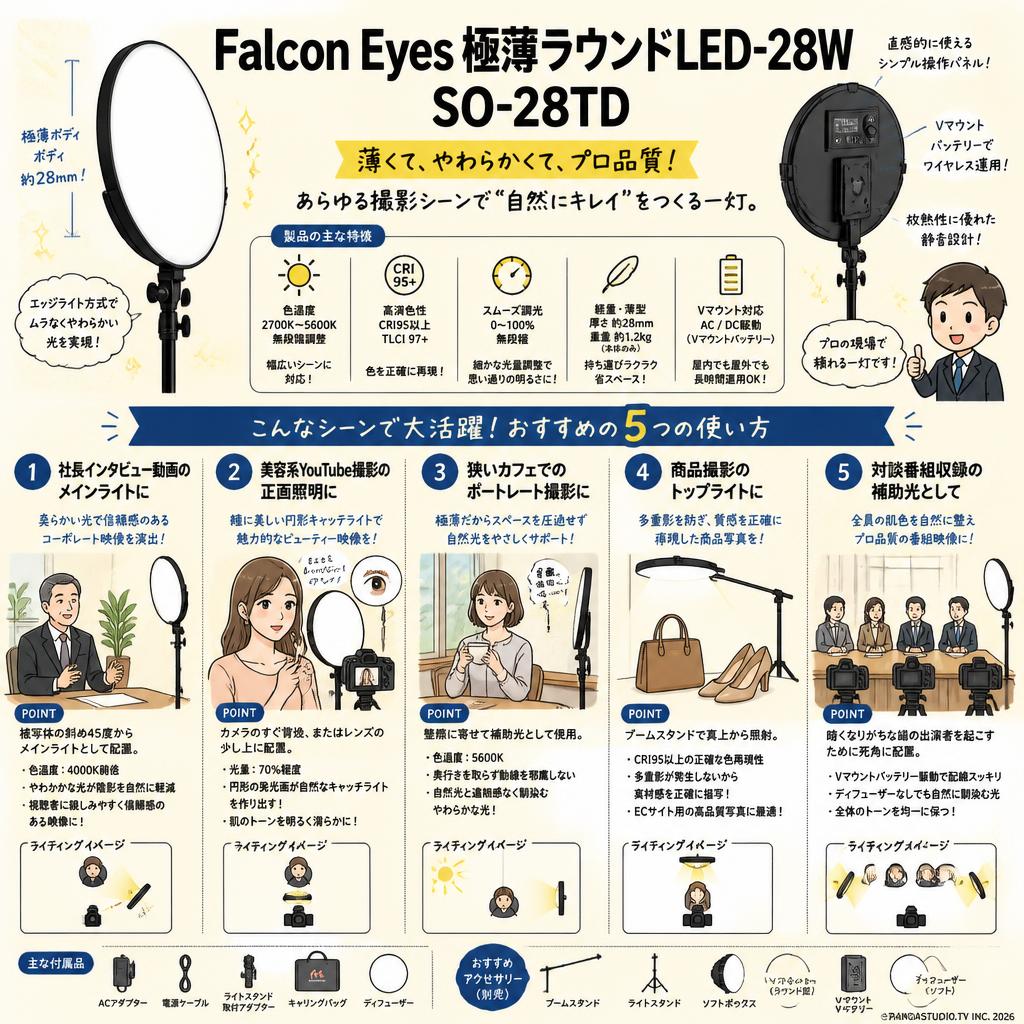 Falcon Eyes 極薄ラウンドLED-28W SO-28TD【PROKIZAI.COM】 用途
