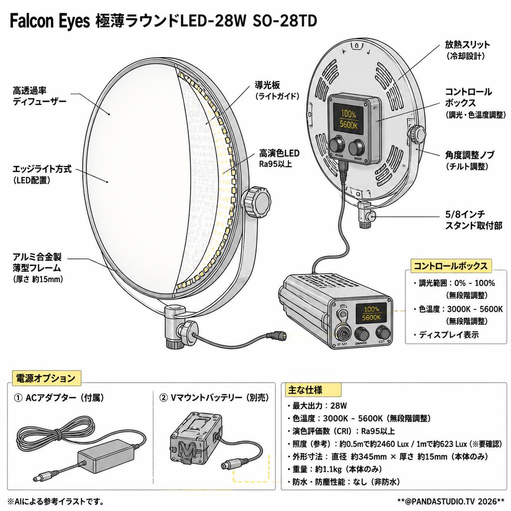 Falcon Eyes 極薄ラウンドLED-28W SO-28TD【PROKIZAI.COM】 スペック