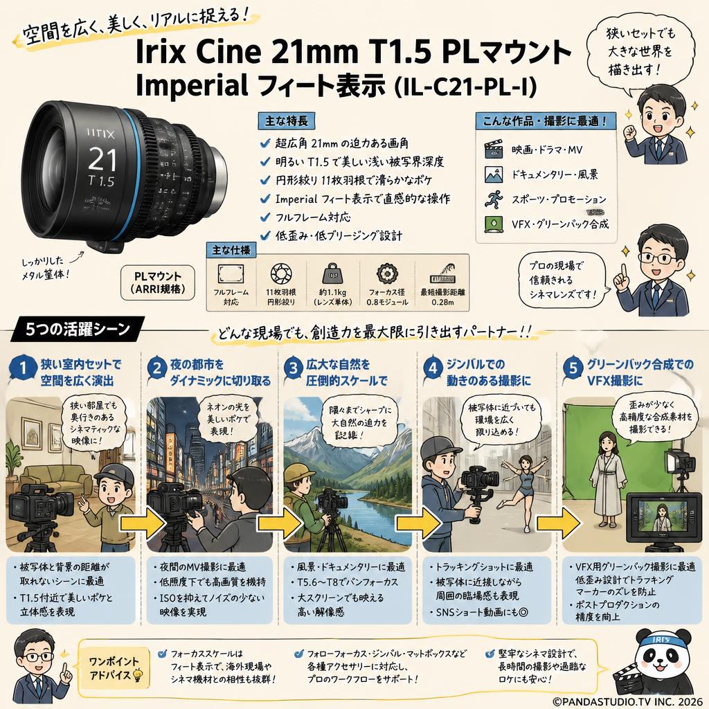 Irix Cine lens 21mm T1.5 PL マウント Imperial フィート表示（IL-C21-PL-I） 用途