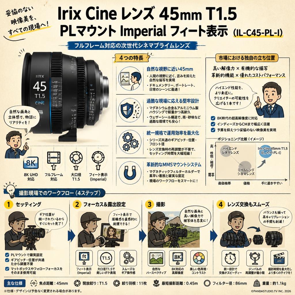 Irix Cine lens 45mm T1.5 PL マウント Imperial フィート表示 （IL-C45-PL-I） 概要