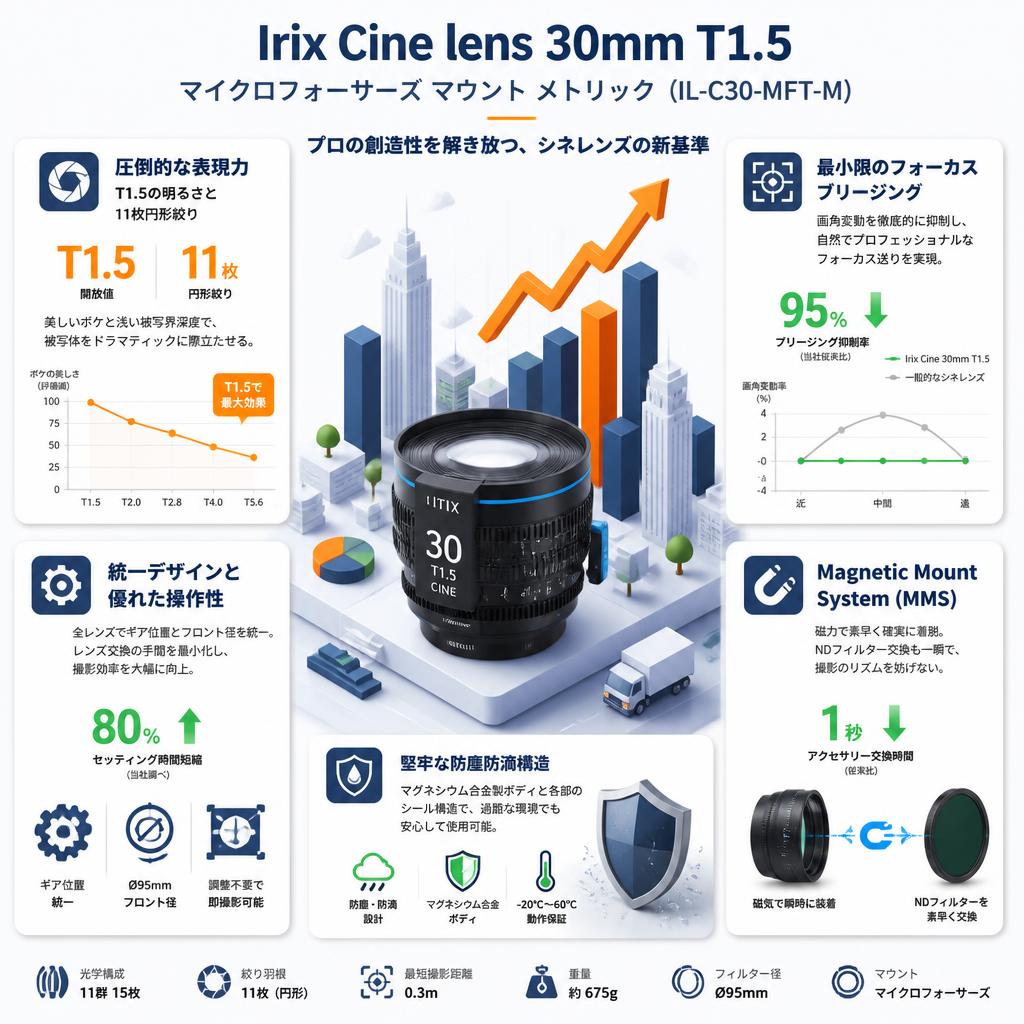 Irix Cine lens 30mm T1.5 マイクロフォーサーズ マウント メトリック（IL-C30-MFT-M） セールスポイント