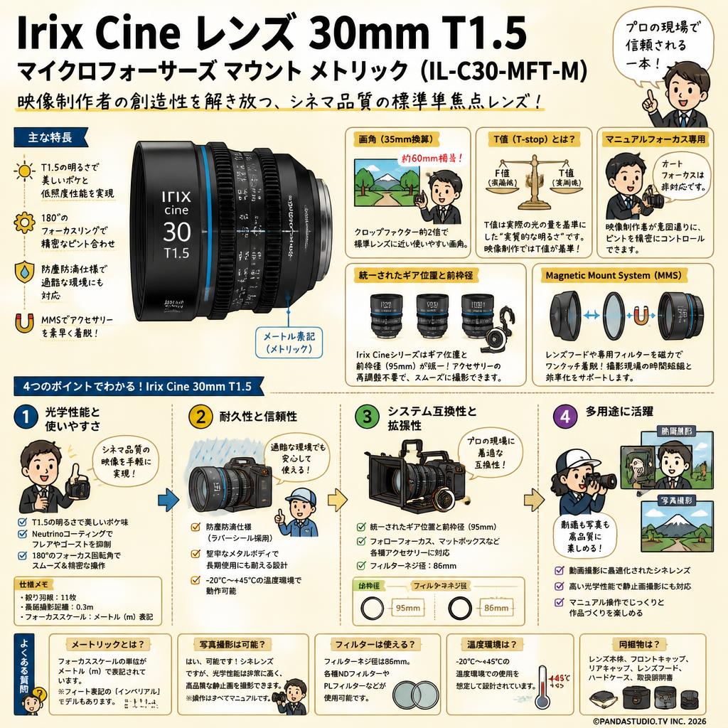 Irix Cine lens 30mm T1.5 マイクロフォーサーズ マウント メトリック（IL-C30-MFT-M） FAQ（よくある質問と答え）