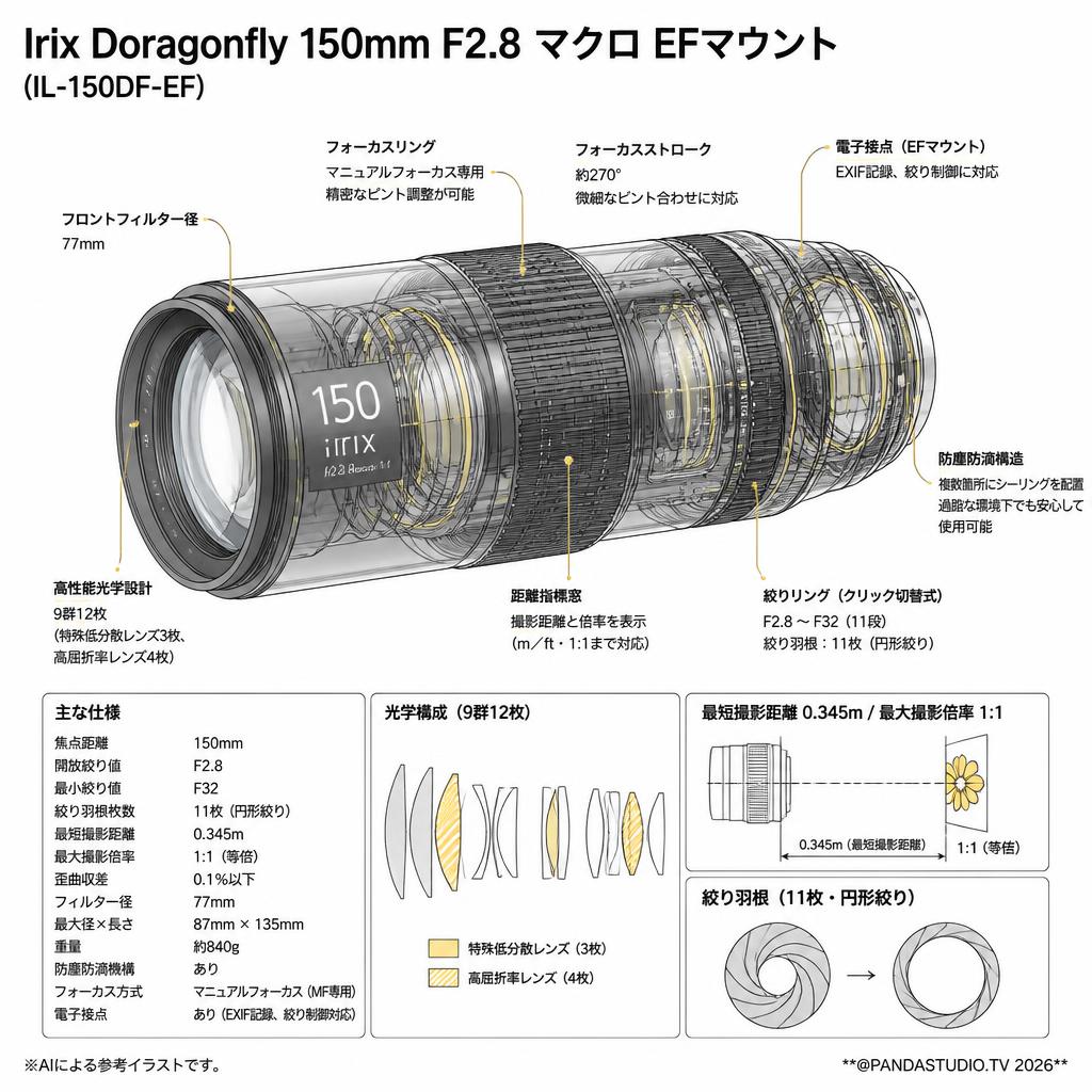 Irix Doragonfly 150mm F2.8 マクロ EFマウント(IL-150DF-EF) スペック