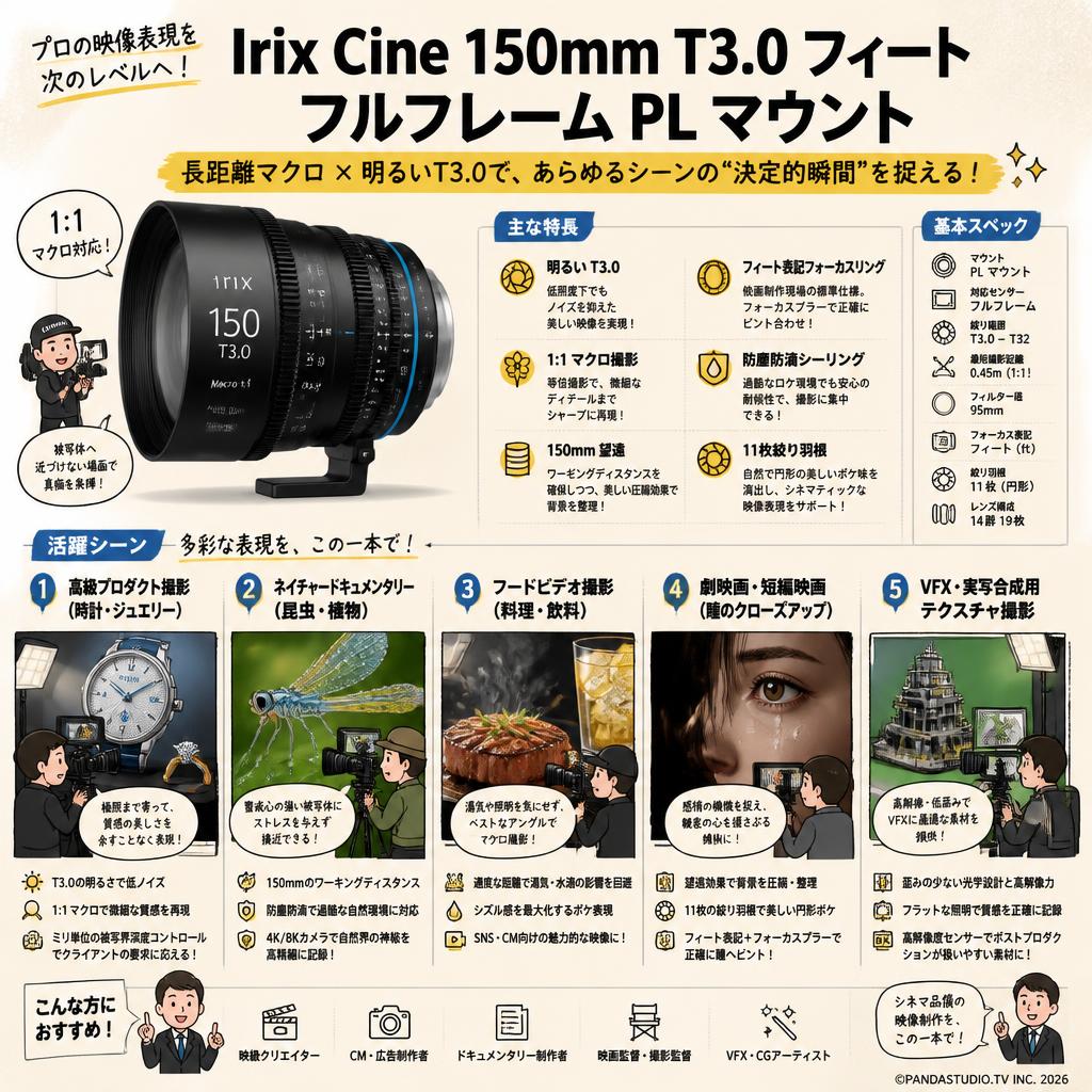Irix Cine 150mm T3.0フィート フルフレーム PL マウント 用途