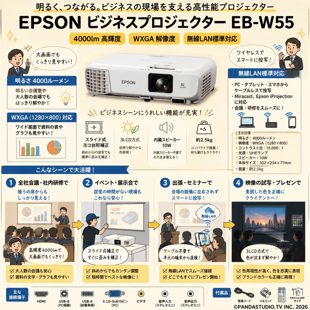 EPSON ビジネスプロジェクター EB-W55 4000lm WXGA 無線LAN標準対応 おもな対象のお客様