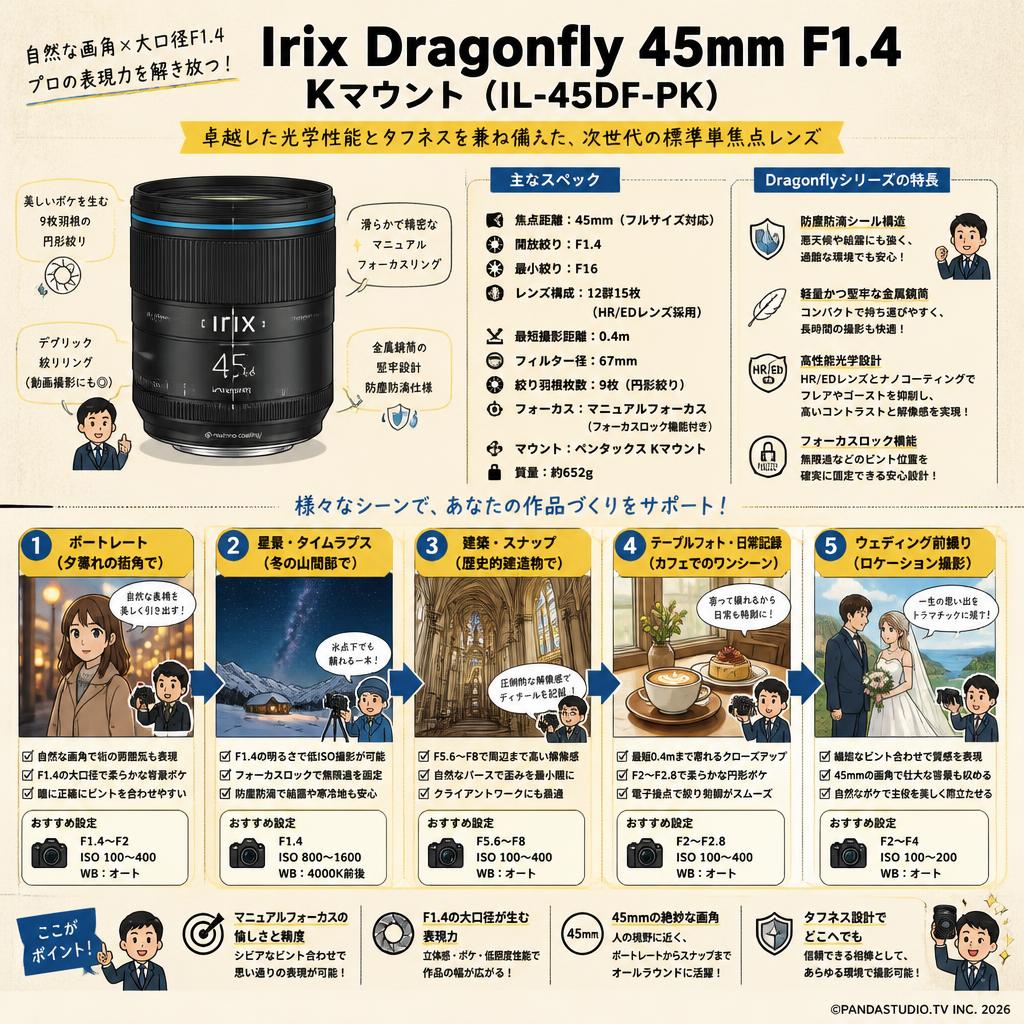 Irix Dragonfly 45mm F1.4 Kマウント（IL-45DF-PK） 用途