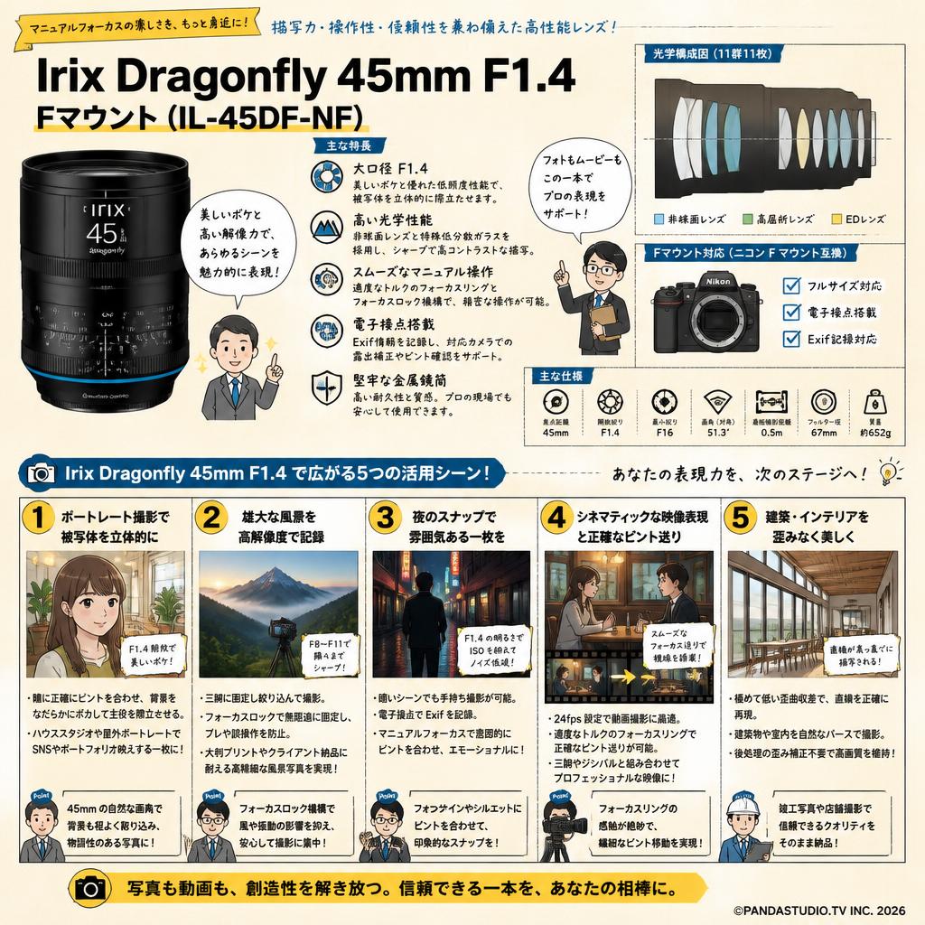 Irix Dragonfly 45mm F1.4 Fマウント（IL-45DF-NF） 用途
