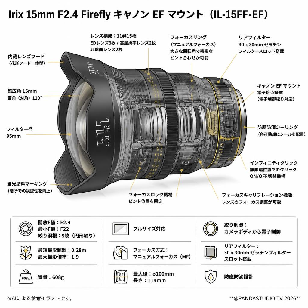 Irix 15mm F2.4 Firefly キャノン EF マウント （IL-15FF-EF） スペック