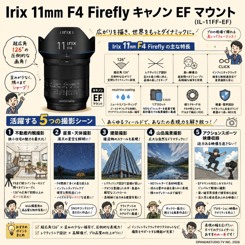 Irix 11mm F4 Firefly キャノン EF マウント （IL-11FF-EF） 用途