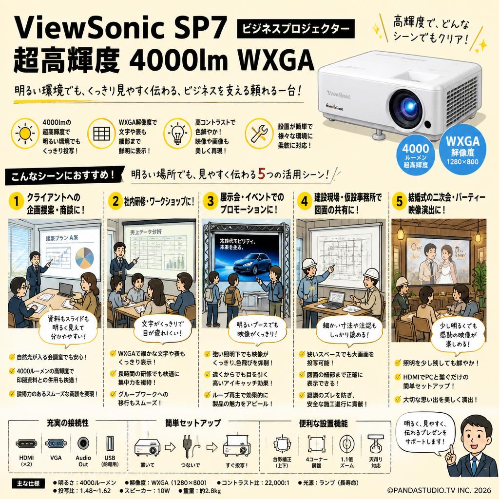 ViewSonic SP7 ビジネスプロジェクター 超高輝度 4000lm WXGA 用途
