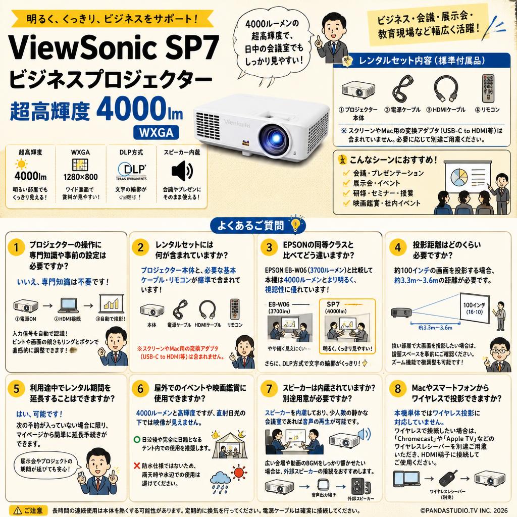 ViewSonic SP7 ビジネスプロジェクター 超高輝度 4000lm WXGA FAQ（よくある質問と答え）