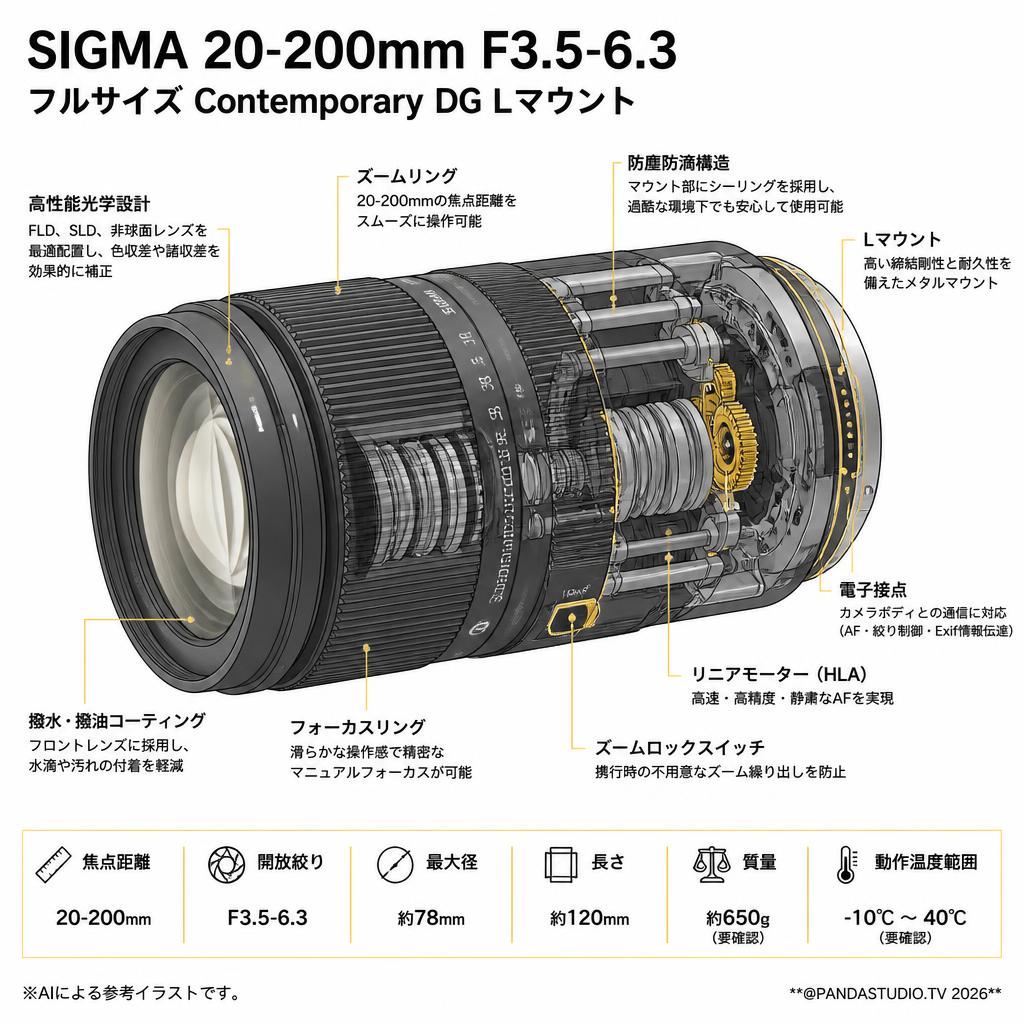 SIGMA 20-200mm F3.5-6.3 フルサイズ Contemporary DG Lマウント スペック