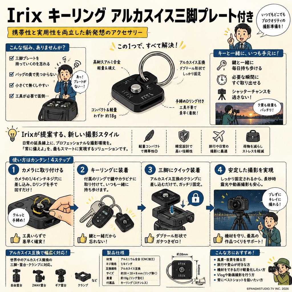 Irix キーリング アルカスイス三脚プレート付き 概要