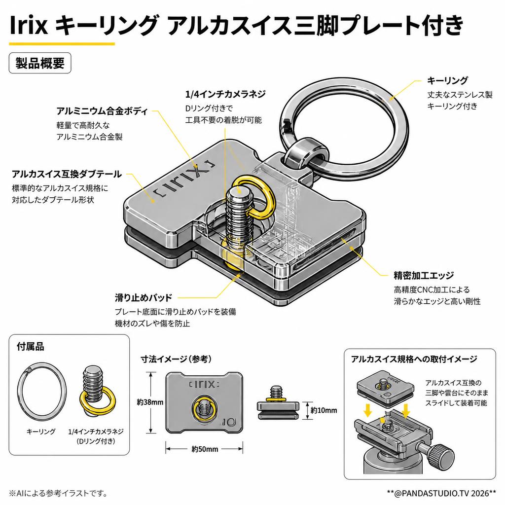 Irix キーリング アルカスイス三脚プレート付き スペック