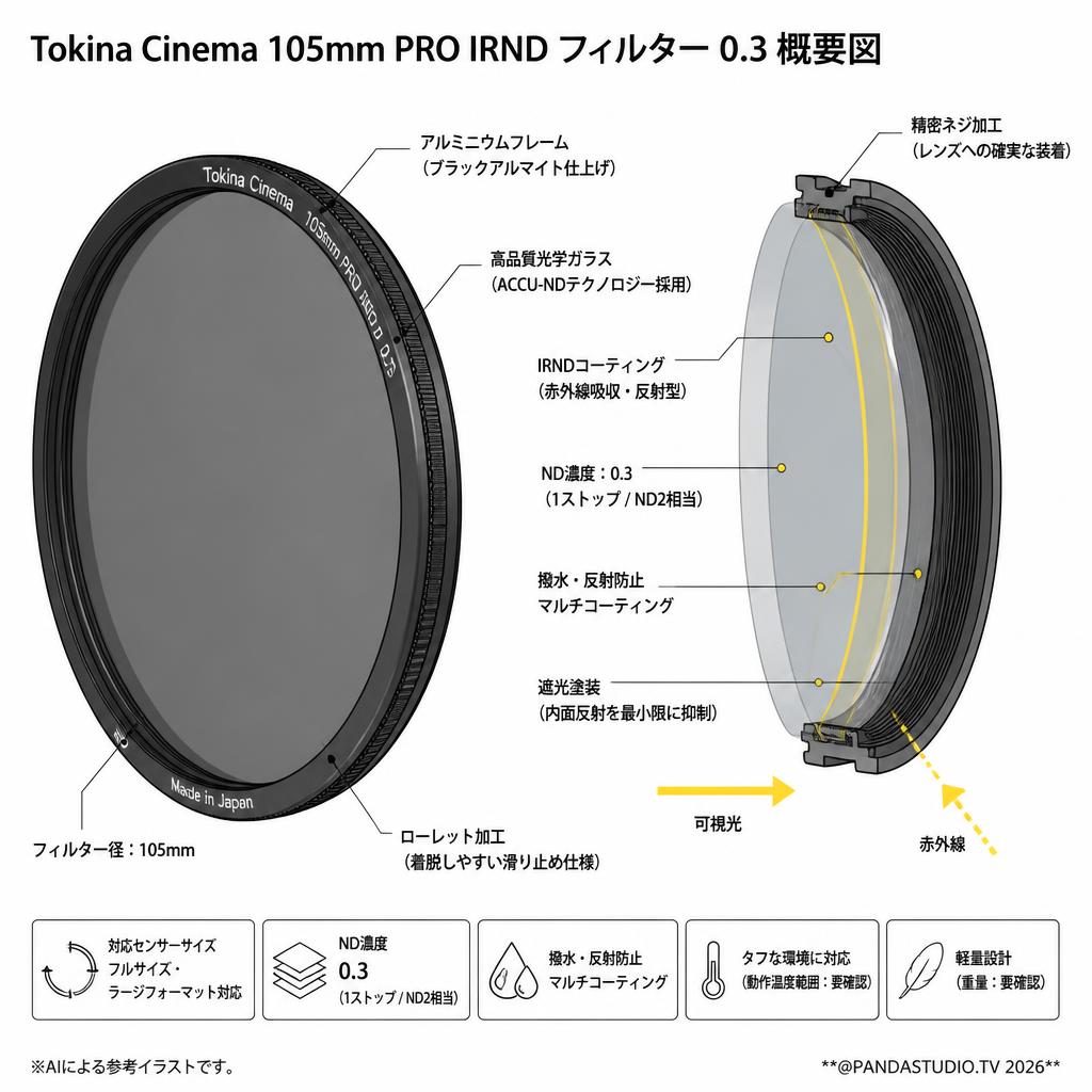 Tokina Cinema 105mm PRO IRND カメラレンズフィルター 0.3 フルサイズ ブラック スペック