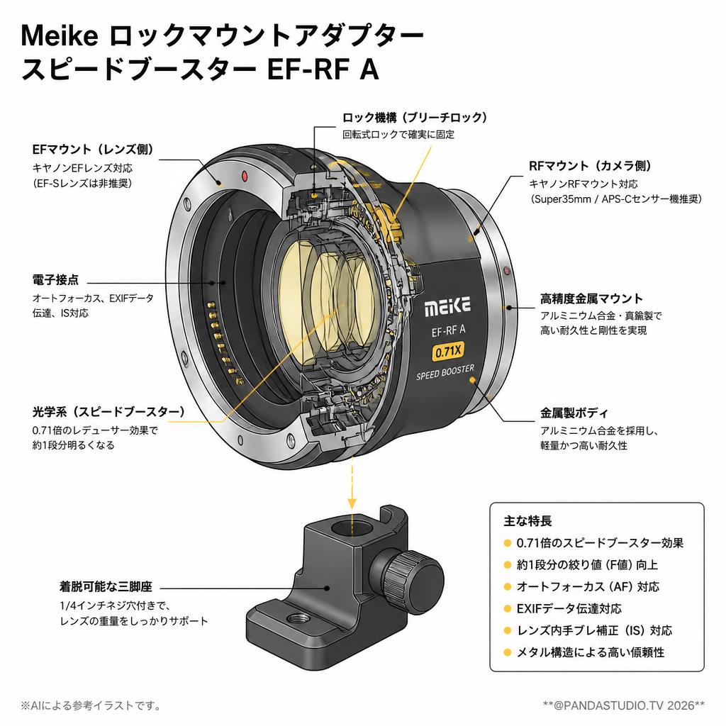 Meike ロックマウントアダプター スピードブースター EF-RF A スペック