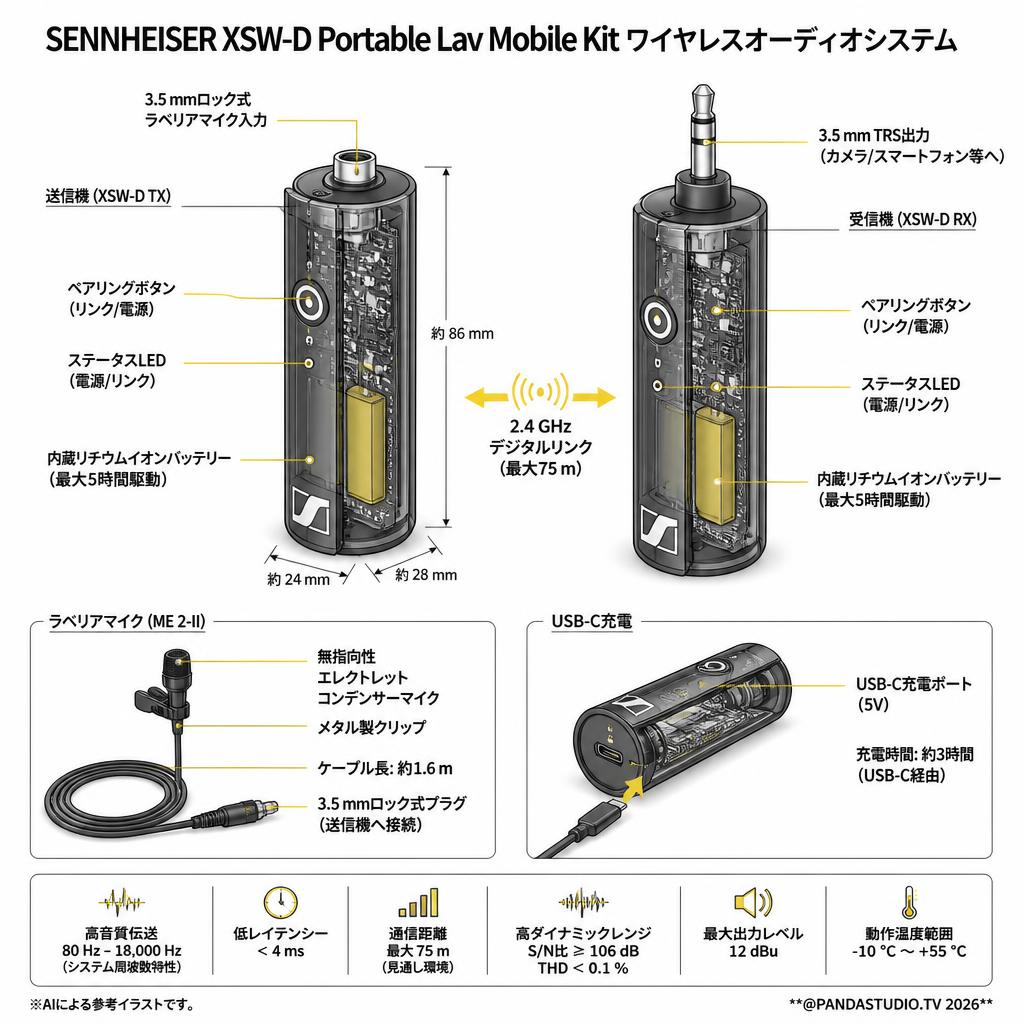 SENNHEISER XSW-D Portable Lav Mobile Kit ワイヤレスオーディオシステム スペック