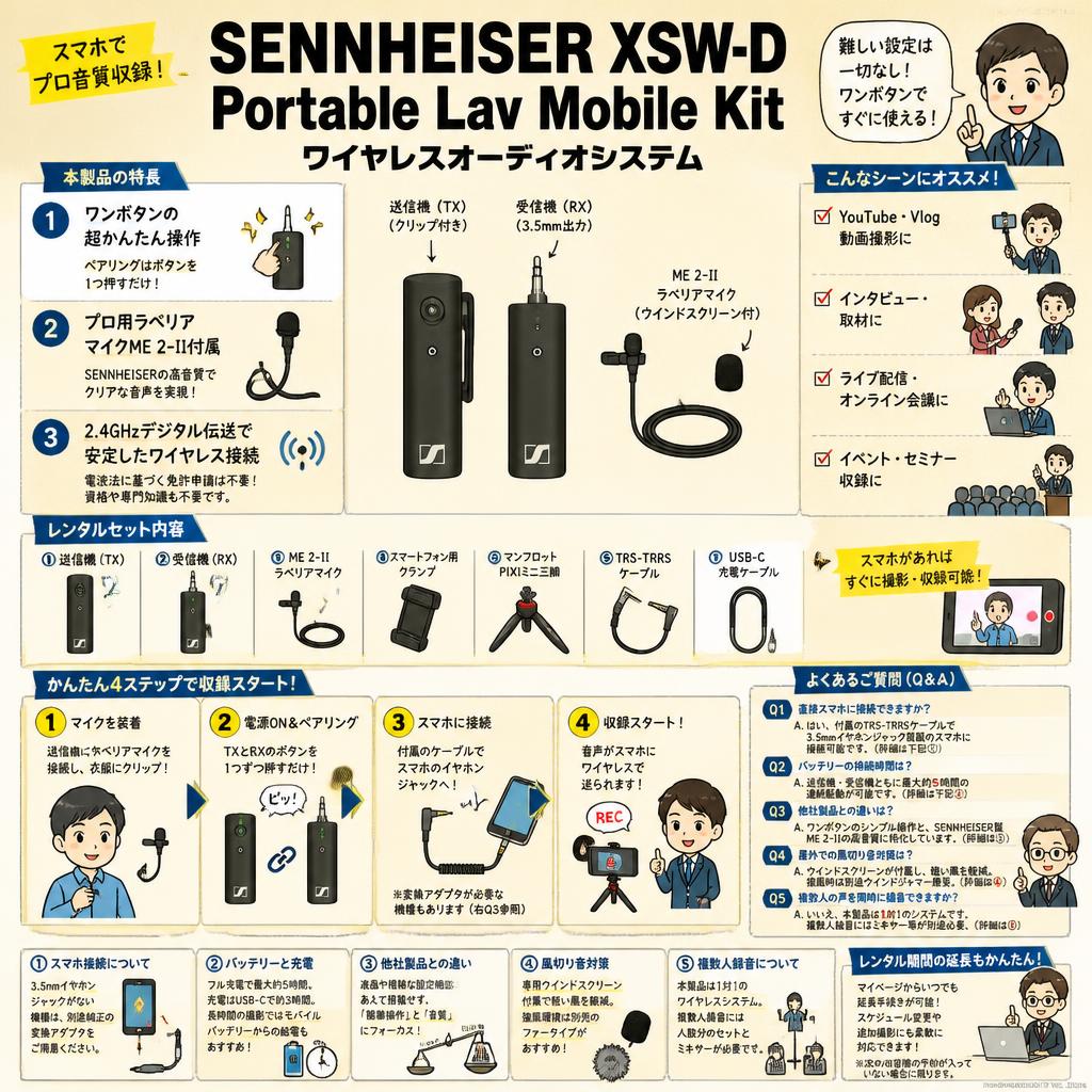 SENNHEISER XSW-D Portable Lav Mobile Kit ワイヤレスオーディオシステム FAQ（よくある質問と答え）
