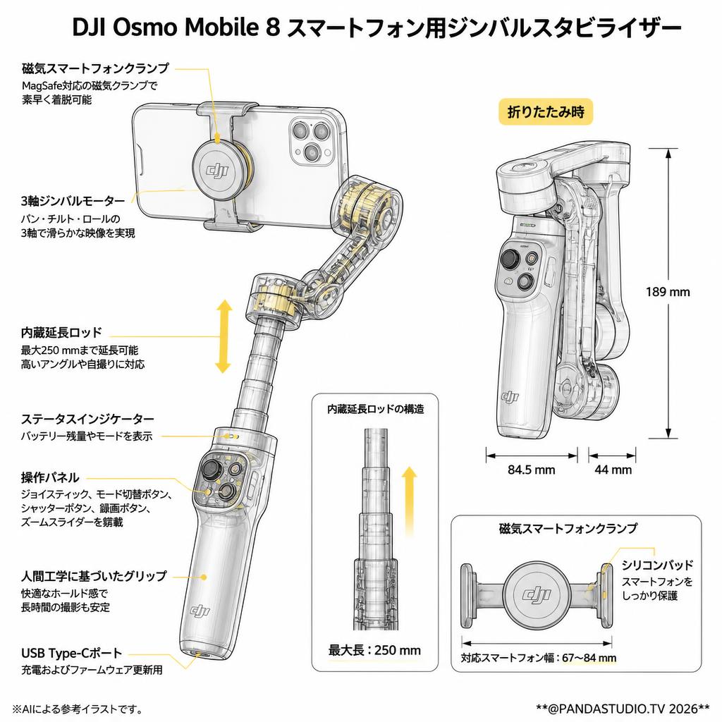 DJI Osmo Mobile 8 スマートフォン用ジンバルスタビライザー スペック