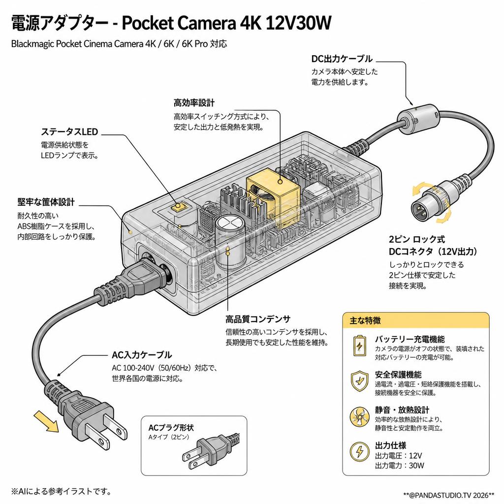Power Supply - Pocket Camera 4K 12V30W スペック