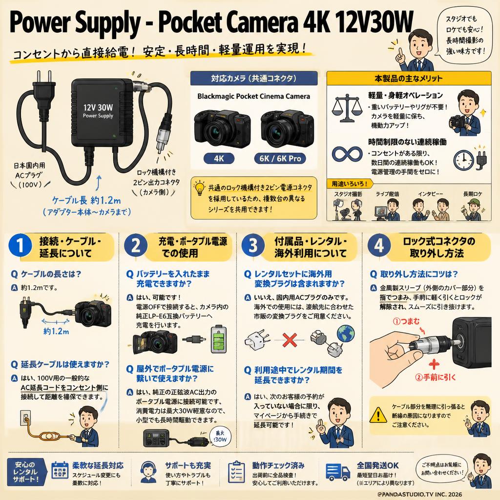 Power Supply - Pocket Camera 4K 12V30W FAQ（よくある質問と答え）