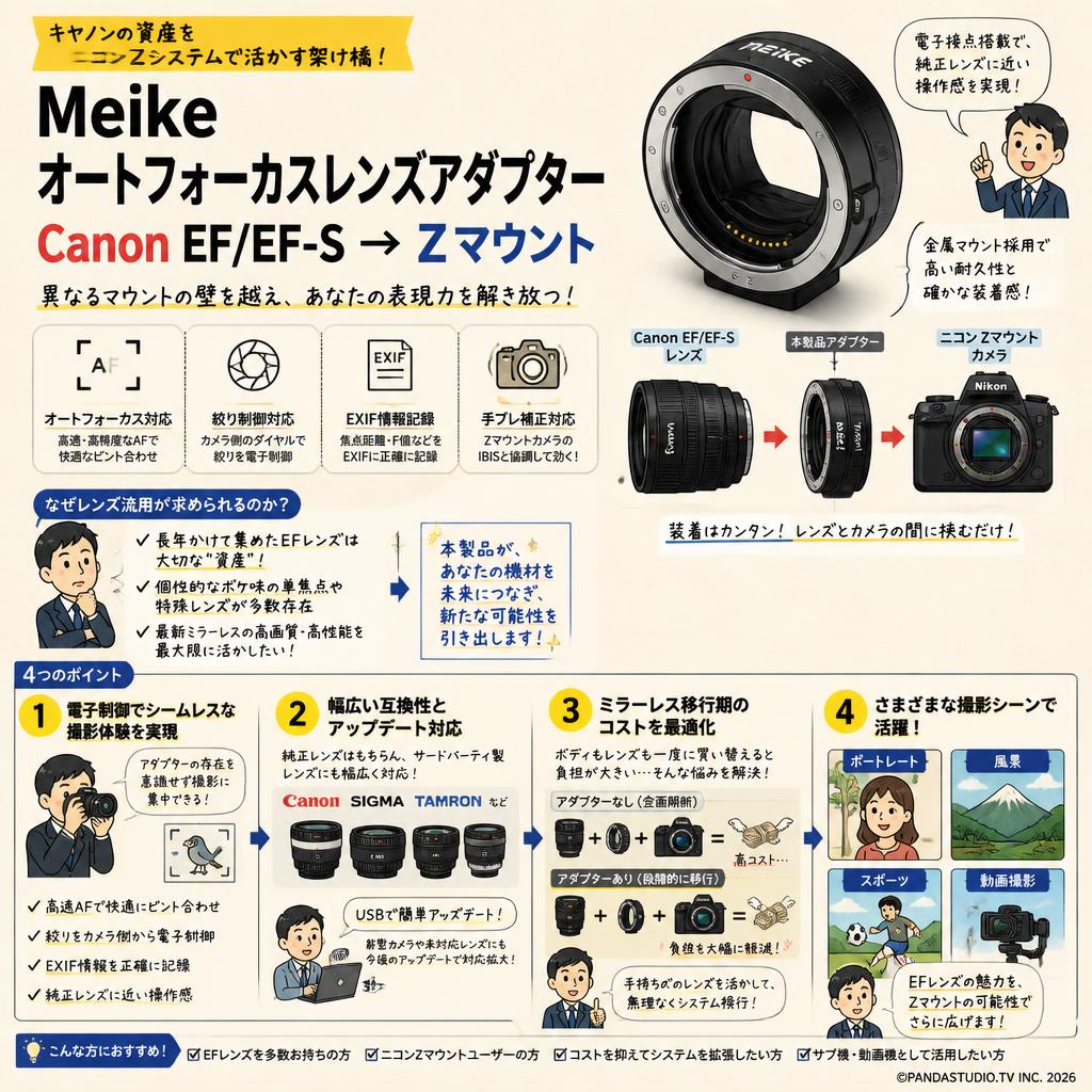 Meike オートフォーカスレンズアダプター Canon EF/EF-S→ Zマウント 概要