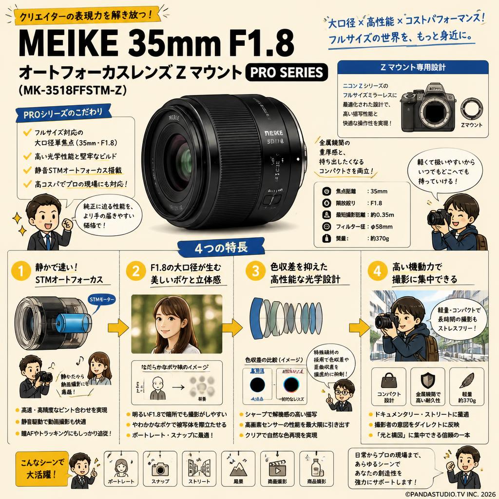 Meike 35mm F1.8 Auto Focus STM Full Frame Lens (PRO SERIES) オートフォーカスレンズ Z マウント (MK-3518FFSTM-Z） 概要