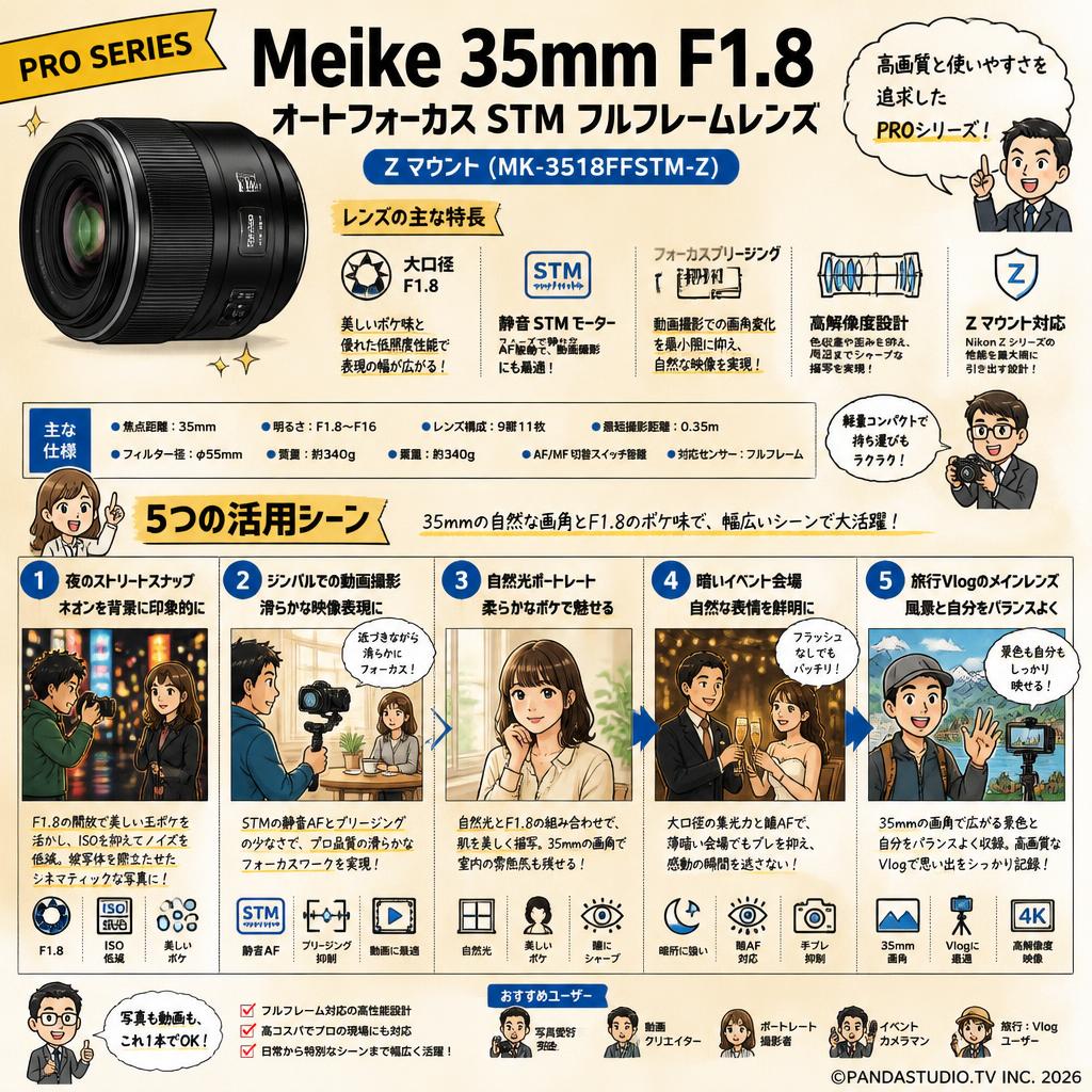 Meike 35mm F1.8 Auto Focus STM Full Frame Lens (PRO SERIES) オートフォーカスレンズ Z マウント (MK-3518FFSTM-Z） 用途
