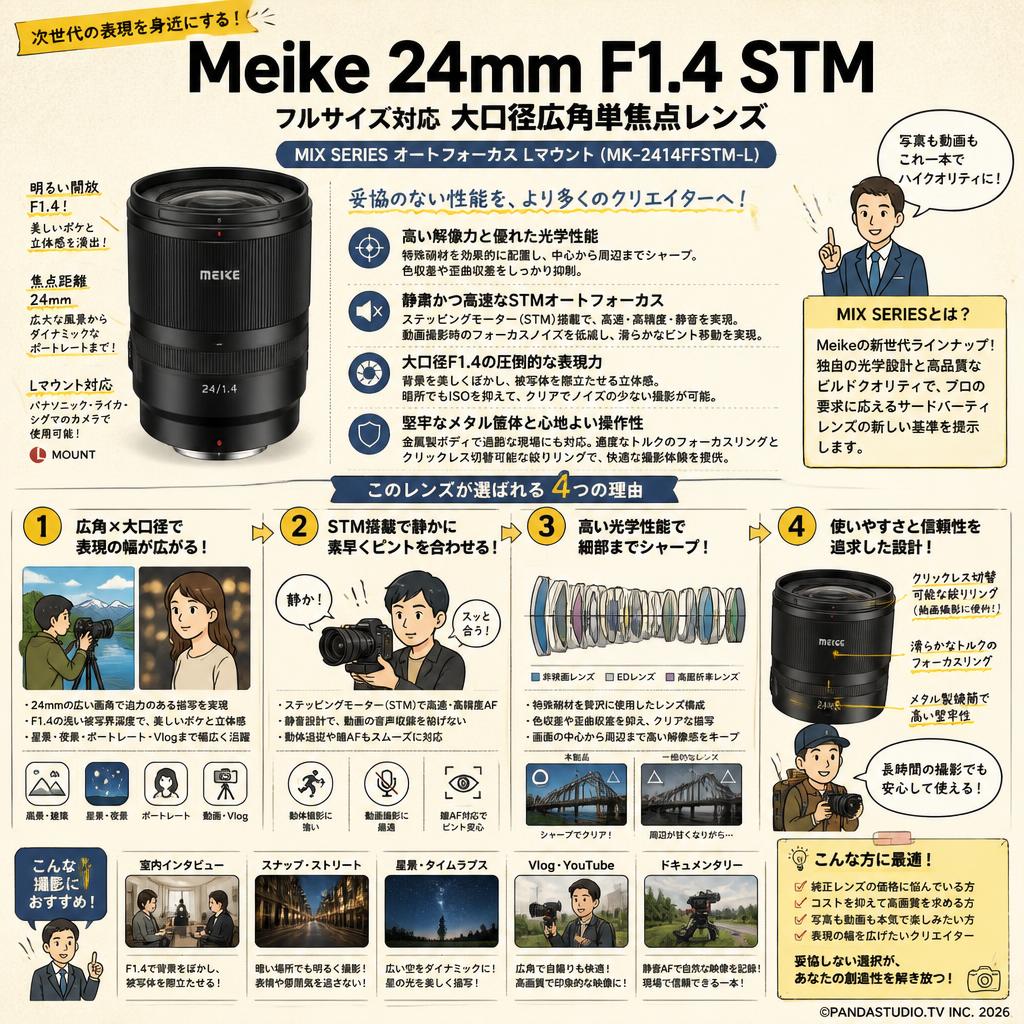Meike 24mm F1.4 Auto Focus STM Full Frame Lens (MIX SERIES) オートフォーカス Lマウント  (MK-2414FFSTM-L) 概要