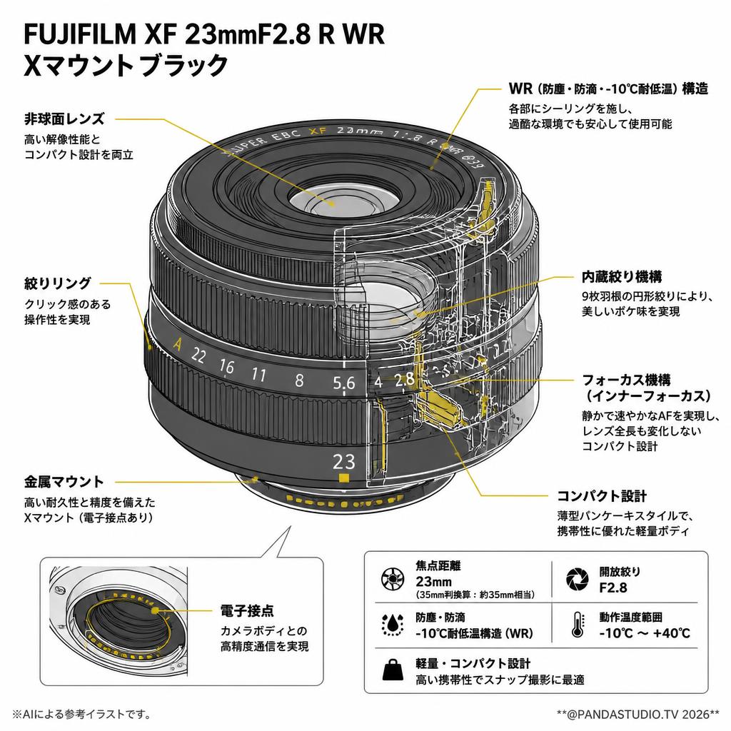 FUJIFILM XF 23mmF2.8 R WR Xマウント ブラック スペック