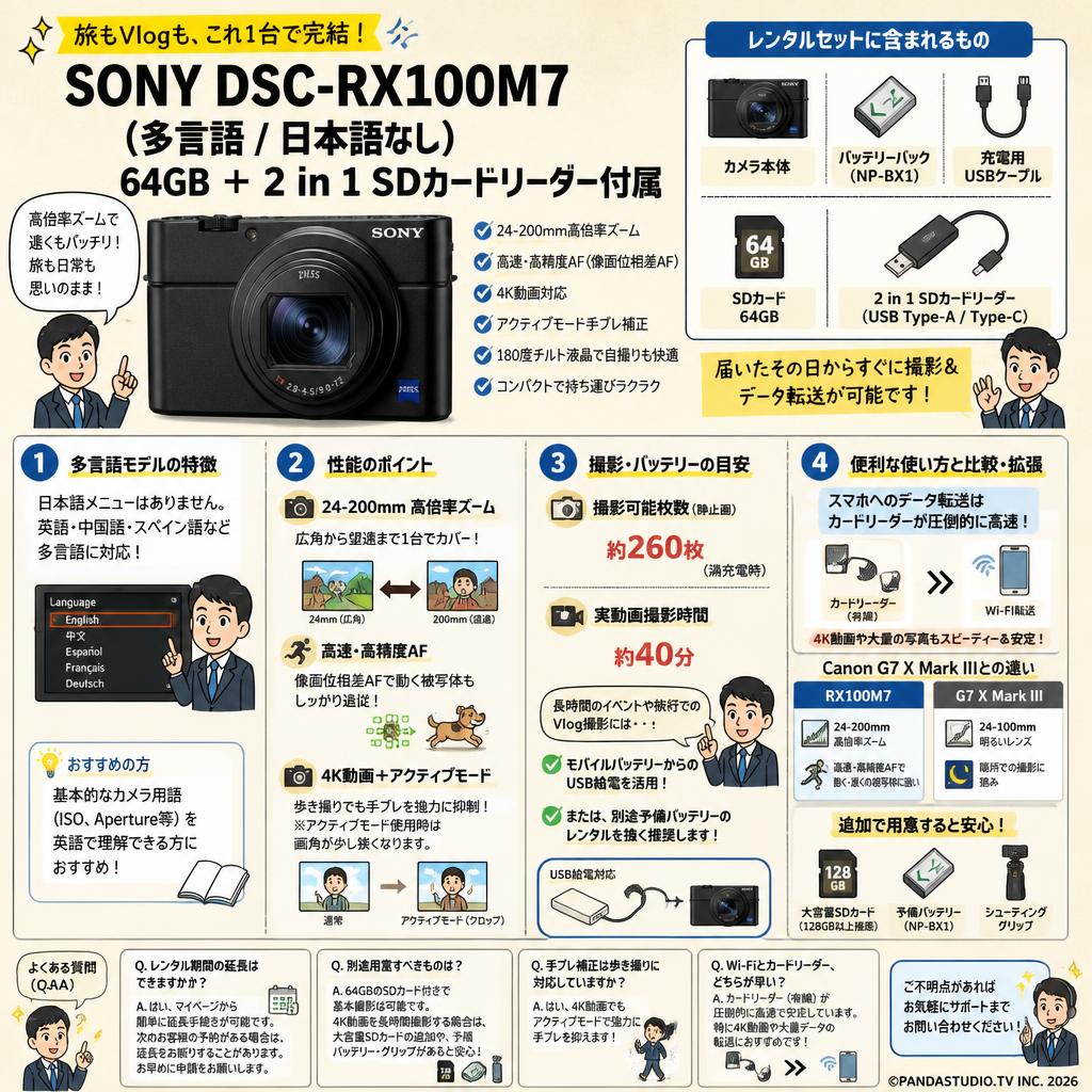 SONY DSC-RX100M7（多言語 / 日本語なし）64GB ＋ 2 in 1 SDカードリーダー付属 FAQ（よくある質問と答え）