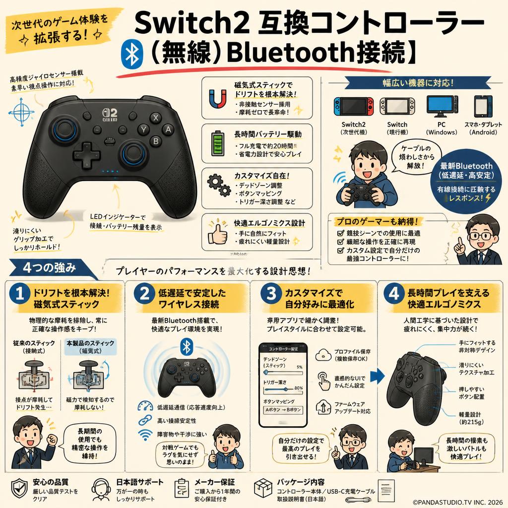 Switch2 互換コントローラー【（無線）Bluetooth接続】 概要