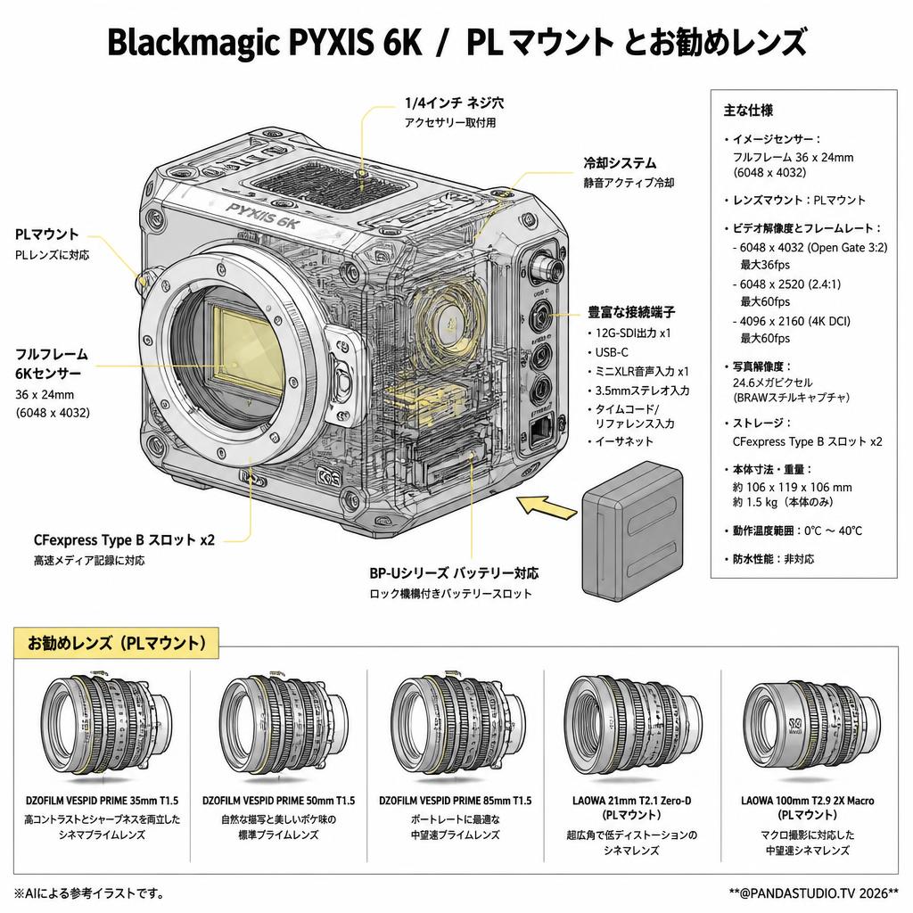 Blackmagic PYXIS 6K  / PLマウント とお勧めレンズ スペック