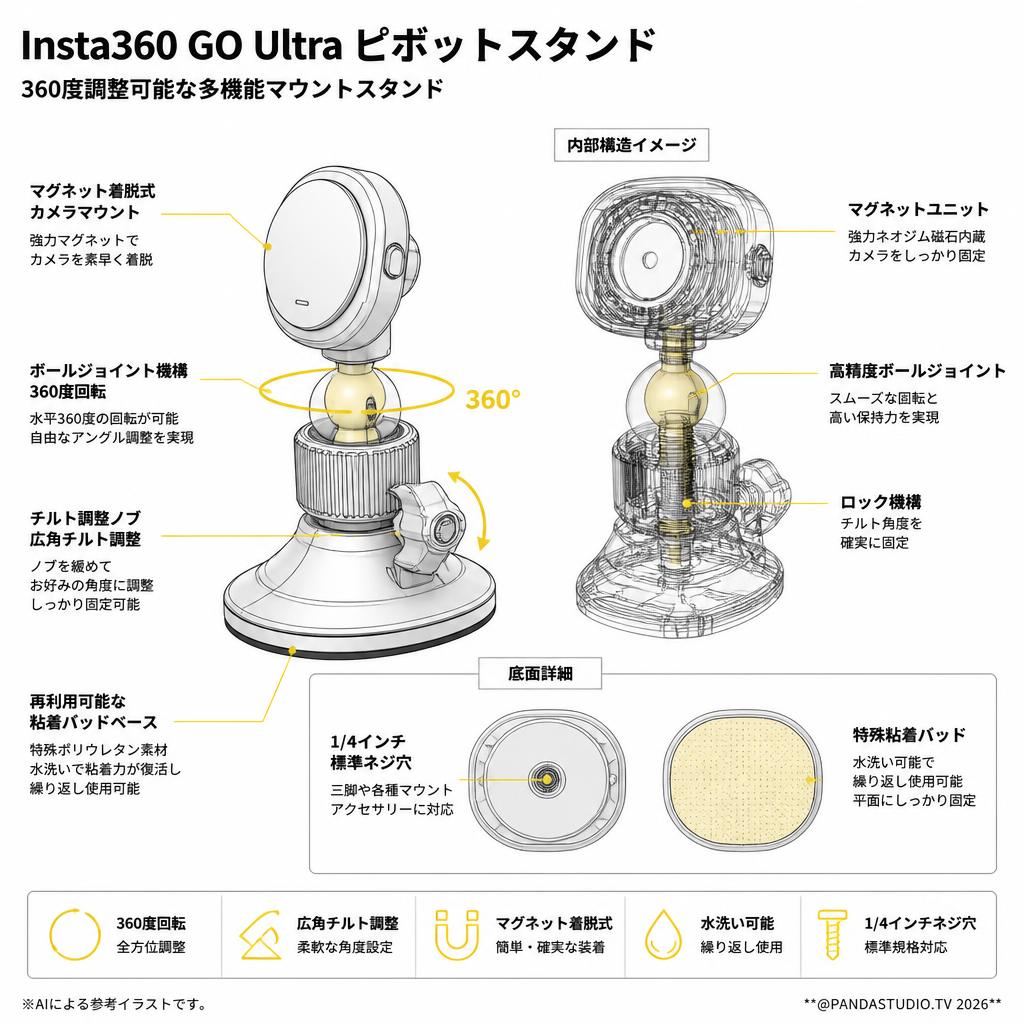 Insta360 GO Ultra ピボットスタンド スペック