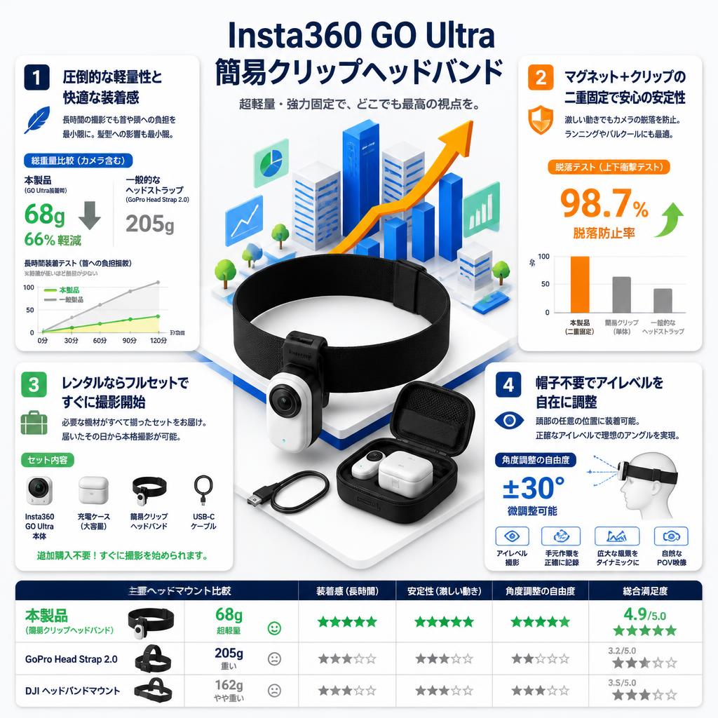 Insta360 GO Ultra 簡易クリップヘッドバンド セールスポイント