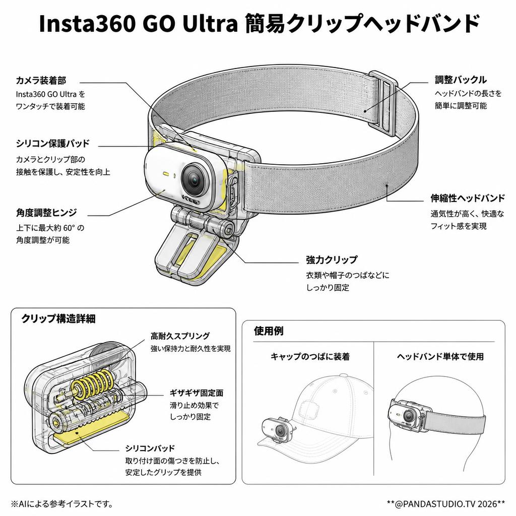 Insta360 GO Ultra 簡易クリップヘッドバンド スペック