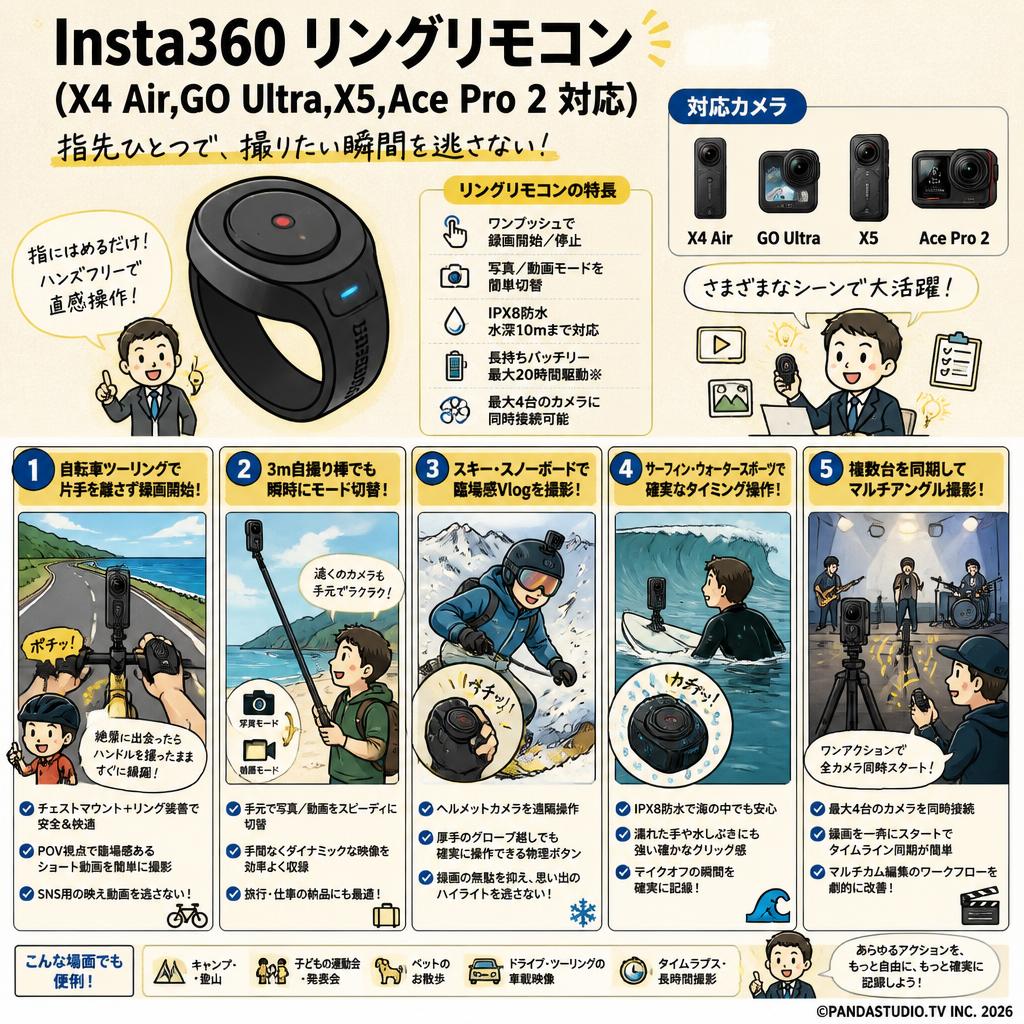 Insta360 リングリモコン（X4 Air,GO Ultra,X5,Ace Pro 2 対応） 用途